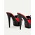 abordables Années 1980-mules à plateforme rouges et noires pour femmes – talons à lacets en cuir verni pour les tenues de club et le style de vie nocturne d&#039;inspiration punk des années 1980