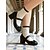 abordables Années 1950-Chaussures Mary Jane blanches à talons carrés pour femmes des années 1950 – Escarpins vintage à bout rond en similicuir avec bride à nœud pour les goûters, les tenues lolita et les costumes rétro