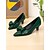 abordables Escarpins femme-Escarpins à bout pointu et nœud vert foncé pour femme – talons mi-hauts en cuir verni, style vintage pour le travail, les fêtes et les occasions habillées
