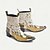 voordelige Premium lederen laarzen-Heren Witte en Gouden Leren Weste Boots met Gouden Punt Bloem Patroon en Rits Sluiting–Trendy Boots voor Casual en Festival Kleding