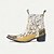 voordelige Premium lederen laarzen-Heren Witte en Gouden Leren Weste Boots met Gouden Punt Bloem Patroon en Rits Sluiting–Trendy Boots voor Casual en Festival Kleding