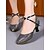 baratos Sapatos de Dança Latina-Sapatos de dança profissionais femininos com glitter mesh, detalhes metálicos dourados e tira ajustável no tornozelo para dança de salão e dança latina