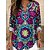 billige Kvinne Boho Topper-Dame Skjorte Blomstret Bohem Etnisk Langermet V-hals Vanlige topper Daglig Ferie Knapper Trykt mønster Blå Lilla Sommer