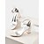 cheap Cocktail-Women&#039;s White Satin Block Heel Sandals - Ankle Strap Party Shoes with Oversized Bow and Charm Detail for Cocktail Events and Elegant Evenings