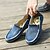 billige Hyttesko til mænd-Herre blå denim loafers med flosset kantdesign, slip-on lette, afslappede sko til weekendture, sommerture og daglig komfort