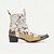 voordelige Premium lederen laarzen-Heren Witte en Gouden Leren Weste Boots met Gouden Punt Bloem Patroon en Rits Sluiting–Trendy Boots voor Casual en Festival Kleding
