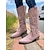 abordables Cowboy y botas occidentales-Botas vaqueras hasta la rodilla de gamuza estilo western para mujer: botas de montar de tacón medio con punta puntiaguda y bordado en color canela para conciertos de música country, atuendos de otoño y eventos al aire libre.