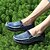 billige Hyttesko til mænd-Herre blå denim loafers med flosset kantdesign, slip-on lette, afslappede sko til weekendture, sommerture og daglig komfort
