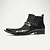 abordables Bottes en cuir haut de gamme-Bottes intermédiaires en cuir avec coutures rouges et blanches pour hommes avec détails de boucle à embout doré – Chaussures inspirées de style rétro pour soirées et occasions spéciales