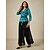 baratos Tops elegantes-Mulheres Blusa Tops de noite Elegante Metálico à moda Manga 3/4 Decote V Tops regulares Convidado do casamento Festa de Noite Semi formal gravata na frente Azul-petróleo profundo Primavera / Outono