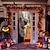 お買い得  ハロウィンのドアカバー-ハロウィーンのドアカバー、玄関ドアのカーテンの装飾、ハロウィーンのほうきの柄のコウモリが飛んでいるギザギザの底のディスプレイ