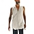 billiga Gym-toppar-Herr Linne Undertröjor Ärmlös tröja Ärmlös Huva Sommar Slät Mode Designer Grundläggande Knappar Semester Gata Utekväll Svart Beige Topp t-shirt för män