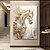 preiswerte Tierdrucke-1 ungerahmtes Wandbild auf Leinwand mit goldenem Pferd – modernes, dekoratives Vintage-Gemälde mit Stadthintergrund in Weiß und Gold für Wohnzimmer oder Schlafzimmer im Western-Stil