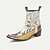 voordelige Premium lederen laarzen-Heren Witte en Gouden Leren Weste Boots met Gouden Punt Bloem Patroon en Rits Sluiting–Trendy Boots voor Casual en Festival Kleding