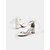 cheap Cocktail-Women&#039;s White Satin Block Heel Sandals - Ankle Strap Party Shoes with Oversized Bow and Charm Detail for Cocktail Events and Elegant Evenings