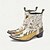 voordelige Premium lederen laarzen-Heren Witte en Gouden Leren Weste Boots met Gouden Punt Bloem Patroon en Rits Sluiting–Trendy Boots voor Casual en Festival Kleding