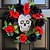billige Halloween-kranser og blomsterdekorasjoner-Halloween-kranser til inngangsdør innendørs utendørs dekorasjon, de dødes dag rød svart rosekrans med hodeskalleskilt til vindu og veggdekor