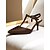 levne Kočičí podpatky-Dámské hnědé lodičky s T-strap a špičatou špičkou - elegantní společenské boty s páskem za zády a přezkou na nošení do kanceláře i na denní rande