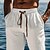 cheap Retro-Men&#039;s Linen Pants Trousers Summer Pants Baggy Pants Drawstring Elastic Waist Straight Leg Plain Comfort Breathable Full Length Casual Daily Holiday Vacation Fashion White
