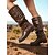 baratos Botas Slouch-Botas femininas de couro sintético marrom até o joelho com tiras de fivela tripla – estilo de montaria ocidental para roupas de outono, dias na fazenda e uso ao ar livre
