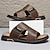 ieftine Sandale de vacanță-Sandale slip-on maro pentru bărbați, cu decupaje, din piele ecologică moale, de vară, pentru confort în interior, treburi de weekend și utilizare casual în aer liber