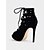 abordables Década de 1980-Sandalias de fiesta de ante con aberturas y cordones negros para mujer: tacones de aguja con punta abierta para discotecas, eventos nocturnos y cócteles.