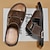 ieftine Sandale de vacanță-Sandale slip-on maro pentru bărbați, cu decupaje, din piele ecologică moale, de vară, pentru confort în interior, treburi de weekend și utilizare casual în aer liber