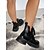 abordables Baskets femme-Chaussures Oxford à plateforme en similicuir noir pour femmes – Chaussures décontractées à lacets et semelle épaisse