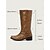 preiswerte Reitboots-Braune Westernreitstiefel für Damen – Stiefel aus Kunstleder mit quadratischer Zehenpartie und halbhoher Wadenhöhe und Schnallenriemen, lässiger Cowboy-Stil für Herbst-Streetwear und