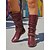 levne Slouch Boots-Dámské vínové kozačky z umělé kůže do poloviny lýtek – volné ploché jezdecké boty s opletenými pásky na podzimní výlety, cestování a outdoorové festivaly