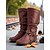 levne Slouch Boots-Dámské vínové kozačky z umělé kůže do poloviny lýtek – volné ploché jezdecké boty s opletenými pásky na podzimní výlety, cestování a outdoorové festivaly