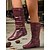 levne Slouch Boots-Dámské vínové kozačky z umělé kůže do poloviny lýtek – volné ploché jezdecké boty s opletenými pásky na podzimní výlety, cestování a outdoorové festivaly