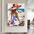 economico Ritratti-Ritratto dipinto a olio fatto a mano con texture - dipinto di una donna in abito blu con cappello floreale, ragazza con cornice, dipinto di una ragazza costiera, per una casa al mare o per una