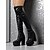 abordables Fiesta Nocturna-Botas de plataforma por encima de la rodilla de piel sintética negra para mujer con tacones altos gruesos: calzado atrevido para la vida nocturna, para clubes y fiestas.