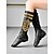 abordables Zapatos de baile latino-Botas de baile con cordones de piel sintética negra para mujer, con suela dividida y adornos dorados, ideales para bailarinas y ensayos.