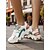 billige Sneakers til kvinner-dame, kraftige hvite joggesko med fargeblokkdesign – avslappede, moteriktige snøresko for turgåing, løping og streetwear-stil