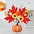 abordables Couronnes d&#039;Halloween et Décorations Florales-Décoration de bureau d&#039;automne d&#039;Halloween avec fausse citrouille, baies rouges, feuilles d&#039;érable et lumières LED pour le festival des récoltes d&#039;automne, décoration de scène d&#039;Halloween effrayante