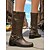 preiswerte Reitboots-Braune Westernreitstiefel für Damen – Stiefel aus Kunstleder mit quadratischer Zehenpartie und halbhoher Wadenhöhe und Schnallenriemen, lässiger Cowboy-Stil für Herbst-Streetwear und