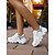 billige Sneakers til kvinner-dame, kraftige hvite joggesko med fargeblokkdesign – avslappede, moteriktige snøresko for turgåing, løping og streetwear-stil