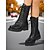abordables Bottes de combat-Bottes de combat à lacets en similicuir noir pour femme – Bottes mi-mollet style militaire à semelle épaisse pour l&#039;automne et l&#039;hiver, style streetwear, sorties décontractées, mode urbaine