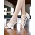 abordables Chaussures de danses latines-Chaussures de danse professionnelles pour filles et adolescentes - sandales d'entraînement latines blanches à bout ouvert avec motif nœud, bride de cheville réglable et talon bas, idéales pour
