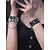 abordables Accessoires d&#039;Halloween-Bracelet unisexe en similicuir clouté avec tête de mort punk pour Halloween et chaînes – Bracelet gothique réglable pour soirée costumée, cosplay et concerts de rock