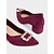 tanie Block Heels-damskie bordowe zamszowe czółenka na klockowym obcasie z klamrą z kryształkami - eleganckie buty wizytowe w stylu retro dla kobiet, idealne do biura, na wesela i imprezy