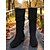 abordables Botas holgadas-Botas altas hasta la rodilla de ante sintético negro para mujer con cordones ajustables: calzado elegante y cómodo para salidas cotidianas e informales.