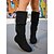 abordables Botas holgadas-Botas altas hasta la rodilla de ante sintético negro para mujer con cordones ajustables: calzado elegante y cómodo para salidas cotidianas e informales.