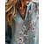 voordelige Overhemden-Dames Overhemd Imitatie katoenlinnen Knop Afdrukken Bloemig Dagelijks Casual Lange mouw V-hals Normale tops Dagelijks Feestdagen blauw Lente Herfst