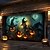 tanie Halloween pokrycie drzwi garażowych-Halloween Zewnętrzny Pokrowiec na Drzwi Garażowe Dyniowe Strachy na Wróble Szkielety Baner Duży Gobelin Tło Dekoracja na Święto Zewnętrzne Drzwi Garażowe Dekoracje Ścienne w Domu