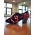 baratos Sapatos de Dança Latina-Sapatos de dança femininos com cadarço e flores pretas e vermelhas - salto grosso, sapatos profissionais para prática de salão de baile para dançarinas e treinamento latino