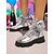 baratos Festa da Vida Noturna-Botas de combate femininas com lantejoulas prateadas - botas plataforma de cano curto com cadarço e glitter para festas noturnas e baladas
