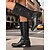 preiswerte Reitboots-Braune Westernreitstiefel für Damen – Stiefel aus Kunstleder mit quadratischer Zehenpartie und halbhoher Wadenhöhe und Schnallenriemen, lässiger Cowboy-Stil für Herbst-Streetwear und